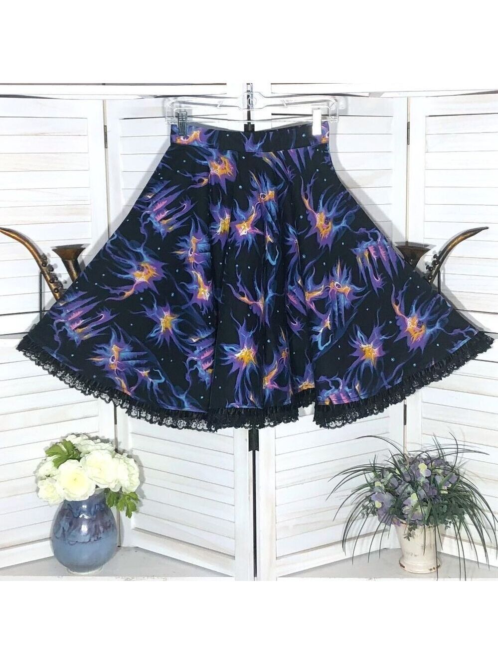 Vintage Y2K Gypsy Skirt Stars Circle Lace Purple Black XS Small - Picture 1 of 6